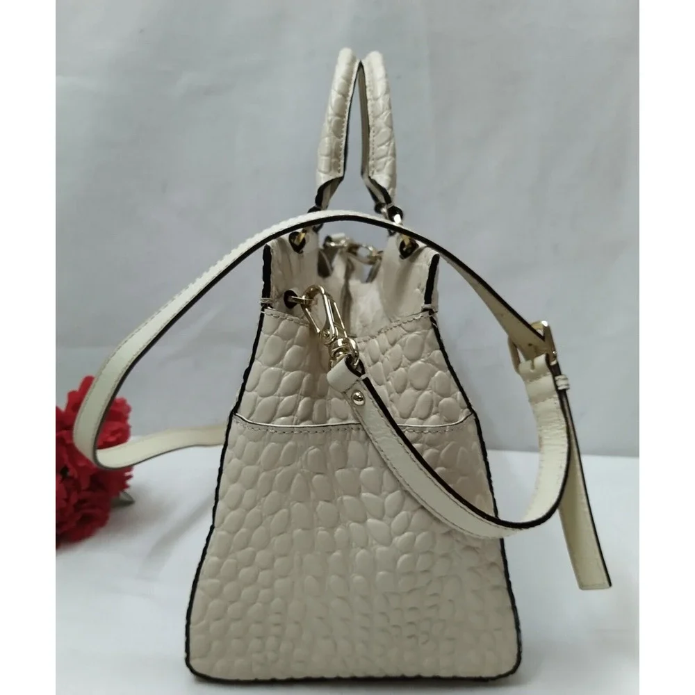 Kate Spade New York Ivory Leather Crocodile Embossed Top Handle Satchel Bag